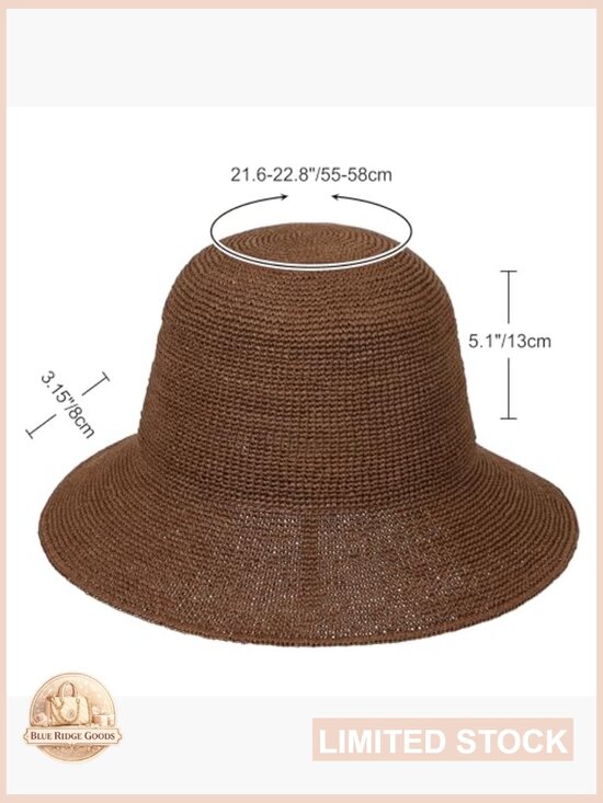 Handwoven Foldable Straw Bucket Hat Adjustable Travel Sun Hat UPF 50